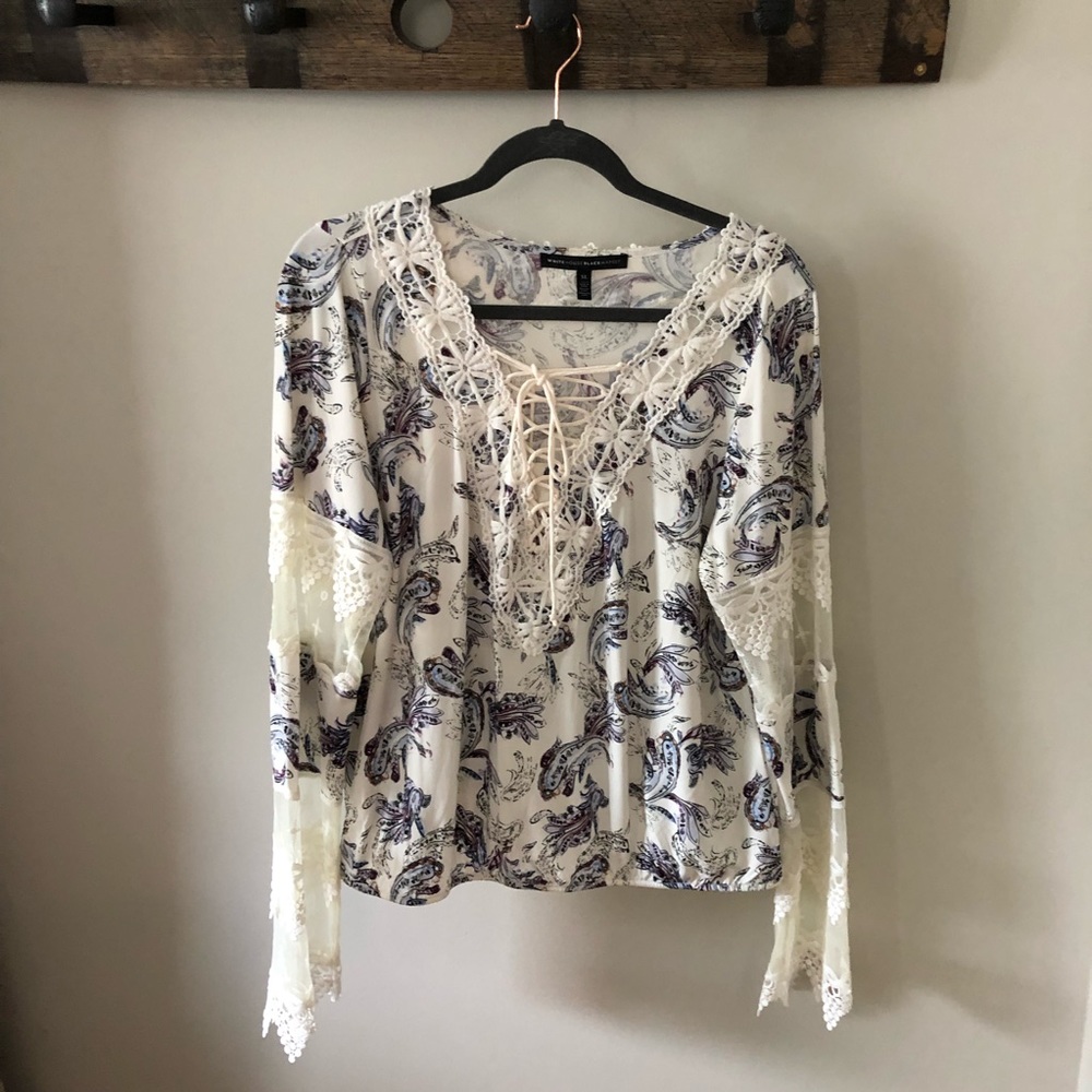 White House Black Market Blue and Cream Top